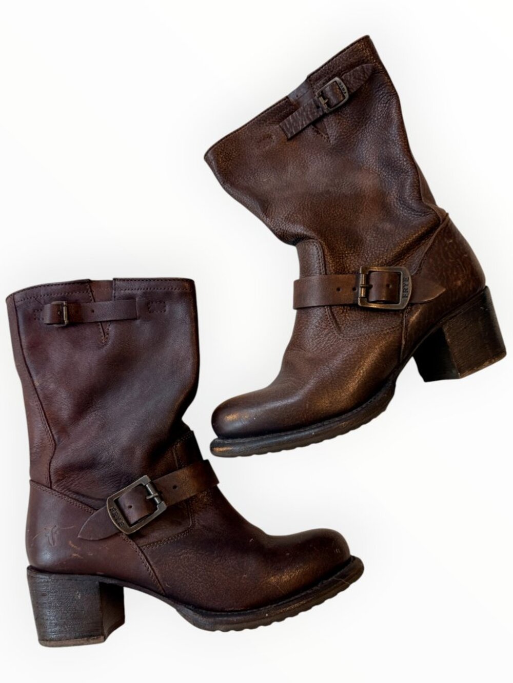 Frye Engineer Boots 7B Brown Leather Y2K Early 2010s Moto